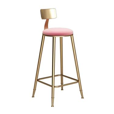 Imagem de CFGH6FDF Cadeiras de bar na moda nórdica cadeira de jantar dourada de ferro cadeira alta com encosto adequada para bares e cafés banquetas de bar (rosa, 73 cm)