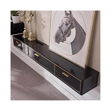 Imagem de Suporte de TV flutuante armário de TV montado na parede com um decodificador montado na parede para pendurar em quartos e salas de estar unidade de parede de mídia (preto, médio)