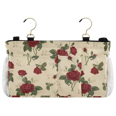 Imagem de Burbuja Organizador de armazenamento suspenso de cabeceira Red Roses com 2 alças e ganchos para casa, faculdade, dormitório, beliche, cama de hospital e berço