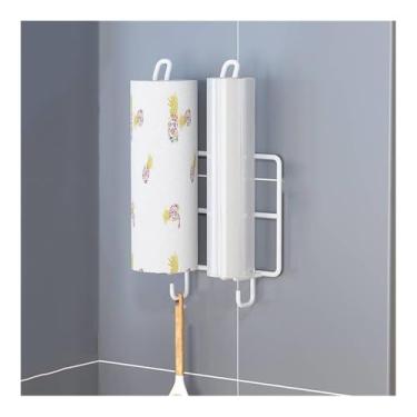 Imagem de Suporte de rolo de papel de cozinha, suporte de rolo de cozinha, organizador de saco de filme aderente para toalha de papel, suporte de parede, para cozinha e banheiro - suporte de rolo de cozinha