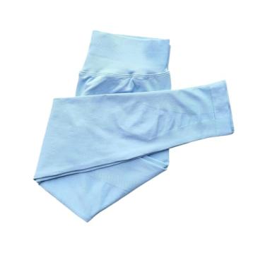 Imagem de tincolia Leggings femininas apertadas Bum Flare sem costura calças de ioga push up esportes banda baixa nervurada fitness meia-calça - Iceblue-M