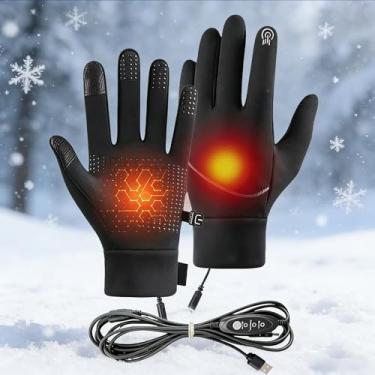 Imagem de Luvas aquecidas elétricas, recarregáveis, luvas de aquecimento USB, luvas elétricas de inverno à prova d'água, quente, térmica, tela sensível ao toque, aquecedores de mãos para clima frio, luvas de