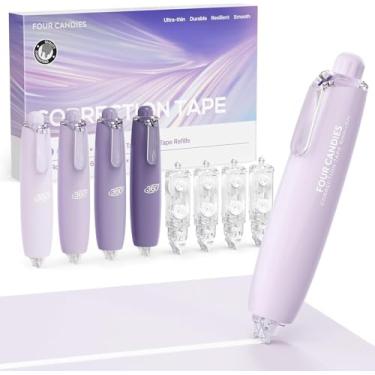 Imagem de Acessórios de escritório, fita de correção branca retrátil recarregável, 4 peças de fita branca lisa com 4 refis extras, fácil de usar para correções instantâneas para escritório, material escolar