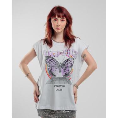 Imagem de Regata oversized feminina butterfly wild e free branco - jayjam rockwe