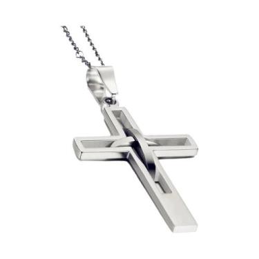 Imagem de Colar Masculino Vintage Com Pingente De Cruz Em Aço Inoxidável E Fibra