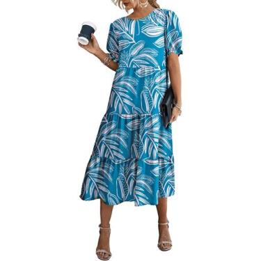 Imagem de Vestido PRETTYGARDEN Floral Boho Midi com Mangas Bufantes Azul M