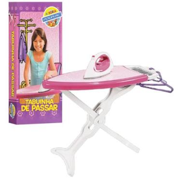 Imagem de Tabua Passar Roupa Infantil 4 Cabides + Ferrinho De Brinquedo Tabuinha