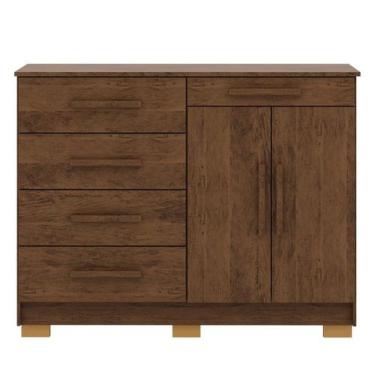 Imagem de Cômoda Grande Sapateira Quarto 5 Gavetas 2 Portas Sirios Imbuia Rústic