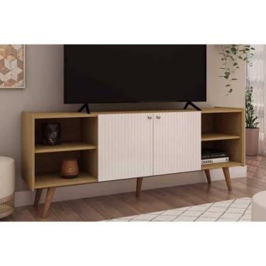 Imagem de Rack para TV Vértice 50" 160CM MDF com Portas Frisadas Cinamomo-Off White