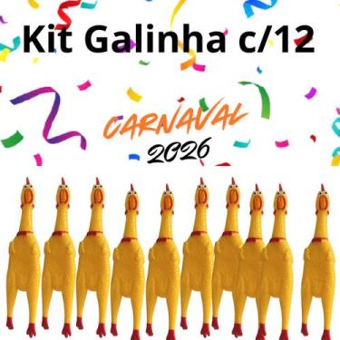 Imagem de Kit C/12 Galinhas Borracha Brinquedo Mordedor Frango C/Apito - sm deco
