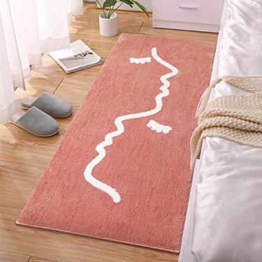 Imagem de Tapete de área para quarto, cabeceira, linhas, antiderrapante, lavável e macio para sala de estudos, varanda, quarto das crianças, cozinha, banheiro, rosa, 60160 cm