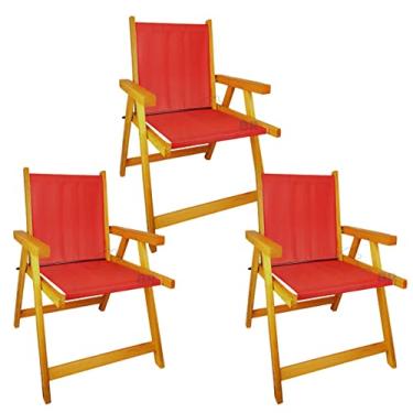 Imagem de Kit 3 Cadeira De Madeira Dobrável Para Lazer Jardim Praia Piscina Camping Vermelho - AMZ - Vermelho
