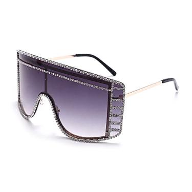 Imagem de Óculos de sol femininos grandes com gradiente azul amarelo moda sem aro strass óculos de sol de luxo designer de personalidade, 1, tamanho único