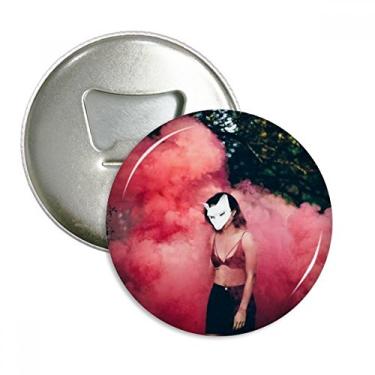 Imagem de Emblema multifuncional rosa de cabeça de neblina menina ciência silvicultura cenário natureza abridor de garrafas ímã de geladeira