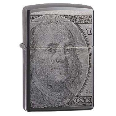 Imagem de Zippo Isqueiro de bolso de gelo preto com moeda de 100 dólares