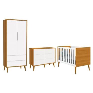 Imagem de Dormitório Completo Infantil Theo 2 Portas, Cômoda 6 Gavetas e Berço com Pés Amadeirado - Reller Móveis