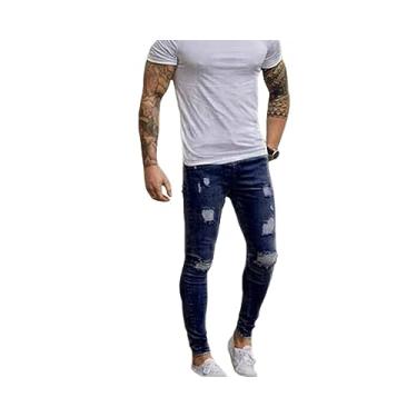 Imagem de Calça jeans masculina clássica slim fit stretch jeans designer calça jeans masculina slim fit, Azul escuro, 3G