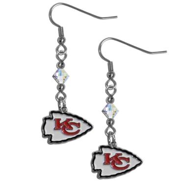 Imagem de Brincos femininos com pingente de cristal NFL Siskiyou Sports Kansas City Chiefs tamanho único, cor do time, branco