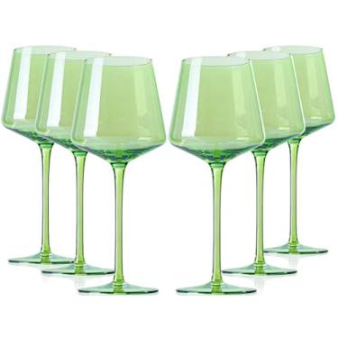 Imagem de comfit Conjunto de 6 taças de vinho verde - taças de vinho coloridas de cristal com haste longa e borda fina, taças de vinho coloridas modernas para casamento, aniversário, Natal, 510 g (verde)