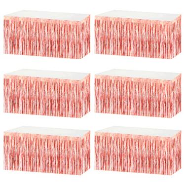 Imagem de Pacote com 6 Saias de Mesa Tinsel de Franja Metálica de Folha Metálica para Mesas Retangulares Streamer Guirlanda Cortinas Pano de Fundo para Casamento, Aniversário, Boias de Desfil, Decoração de Festa de Halloween (Ouro Rosa)