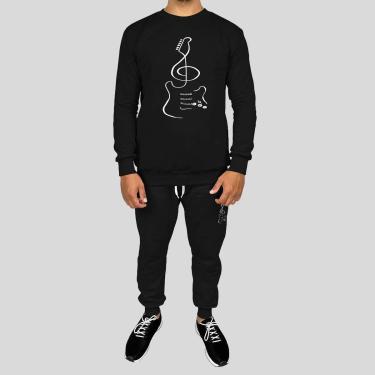 Imagem de Conjunto Calça e Blusa Moletom Careca Sem Capuz Algodão Estampado Violinha-Masculino