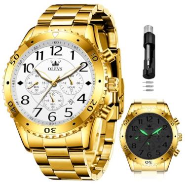 Imagem de OLEVS Relógio masculino dourado multifunções clássico esqueleto relógios baratos aço inoxidável à prova d'água luminoso negócios mergulho numeral arábico relógio masculino branco