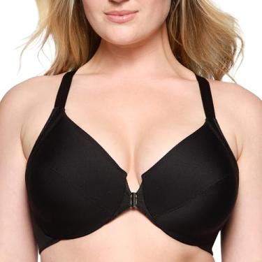 Imagem de Glamorise Sutiã feminino plus size com fecho frontal Wonderwire com aro #1247, Preto, 48H