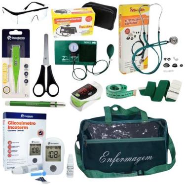 Imagem de Kit de enfermagem com esfigmo esteto medidor de glicose oxímetro e bol