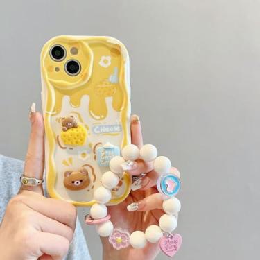 Imagem de Capa de telefone de coelho creme com borda encaracolada para Samsung Galaxy A50 A51 A52s A53 A54 A71 A72 A73 M32 M22 M54 F54 5G Capa com alça de pulso, amarela, para A73 5G