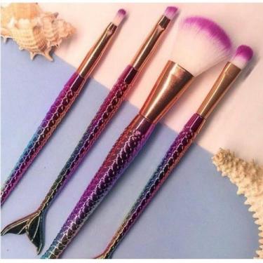Imagem de Kit 4 Pincéis para maquiagem sereia Profissional make Pó sombras base 
