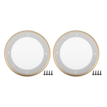 Imagem de ACROPIX Capa universal de grade de alto-falante de carro de 12,7 cm de malha redonda 12,7 cm caixa protetora de subwoofer com parafusos de montagem ferro ABS dourado branco - Pacote com 2
