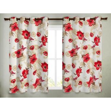 Imagem de Cortina Rústica 2,80M x 1,30M Floral Hibisco Quarto ou Sala - ibitinga