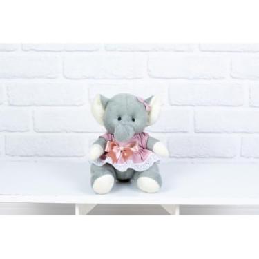 Imagem de SAFARI DE PELUCIA ELEFANTE PROVENCE 15 CM - VESTIDO COM LESE (rosê liso)