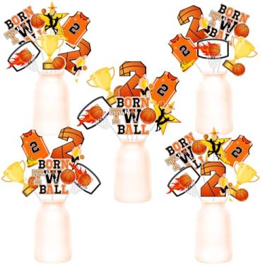 Imagem de Decorações de aniversário de 2 anos de basquete para meninos, Born 2 Ball Decorações de aniversário de basquete - 24 peças de centro de mesa de duas bolas para decoração de festa de 2º aniversário com