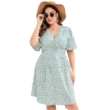 Imagem de Vestido maxi plus size feminino verão casual boho floral império cintura plus size vestido rodado plus size vestidos para mulheres curvilíneas, Floral verde, XXG