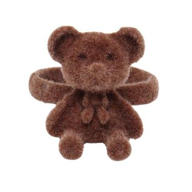 Imagem de ellifam Anel de ursinho de pelúcia, acessórios estéticos macios ajustáveis para estilos Y2K, Alt, Indie, Coquete e Kawaii, adorável anel fofo, anel de urso de brinquedo divertido. Amizade, amor, anel