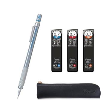 Imagem de QULLITY Lapiseira de desenho Graph Gear 500 + grafite Ain HB/B/2B, capa fina preta original (0,7 mm)