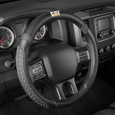 Imagem de Caterpillar DuraGrip Capa de volante de carro, tamanho grande de 40,64 cm, design de tração inspirado no piso de pneu, capa de volante preta para carro caminhão van SUV