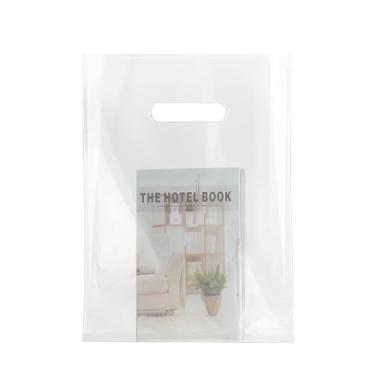 Imagem de MLAFLY Sacos de plástico transparente com alça, pacote com 100, sacos de agradecimento transparentes para pequenas empresas, sacolas de mercadorias para embalagem de produtos, sacolas boutique de