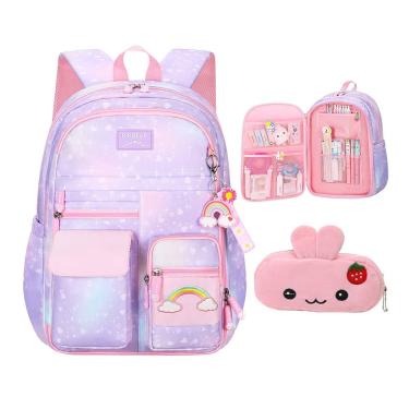 Imagem de Mochila PRNGCAN Starry Rainbow Girl grande roxa de 17 polegadas