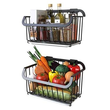 Imagem de Cesta de frutas de bancada de 2 camadas, para organização de frutas e vegetais, ajuste para despensa de cozinha, banheiro, garagem, rack de frutas e vegetais de aço inoxidável, cesta de armazenamento