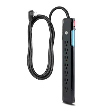 Imagem de GE 7-Outlet Surge Protector, cabo de alimentação de 1,2 m, 1080 Joules, plugue plano, filtro de energia, disjuntor, garantia, listado pela UL, preto, 34460