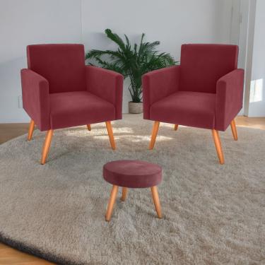 Imagem de Conjunto Poltronas E Puff Iara Veludo Vinho