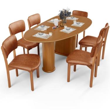 Imagem de Mesa Para Sala De Jantar Ourense Com 06 Cadeiras Sala De Jantar Dara L02 Couríssimo Camel - Lyam Decor