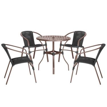 Imagem de 04 Cadeiras Floripa E Mesa Roma 80cm Marrom Trama Original Preto
