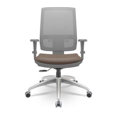 Imagem de Cadeira Brizza Diretor Grafite Tela Cinza Assento Vinil Marrom Base Re