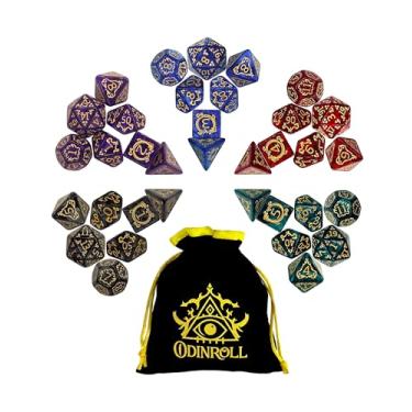 Imagem de ODINROLL Polyhedral Dice Set, 35 Pieces, 5-Pack Complete DND Dice Sets with 1 Pouch for Dungeons and Dragons D&D RPG MTG Table Games, Including (D20, D12, D8, D6, D4 & 2×D10 [0-9 & 00-90])