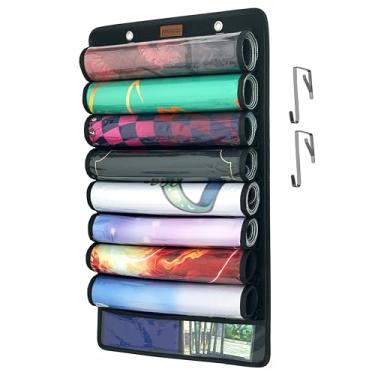 Imagem de Playmat Tube Storage Bag for MTG, Hangable Game Mat Holder with 8 Tube Slots + 1 Card Pocket, Transparent PET Display, TCG Playmat Organizer with Hooks & Strap, Fits 6cm Play Mat Cases (1 Pack-Black)