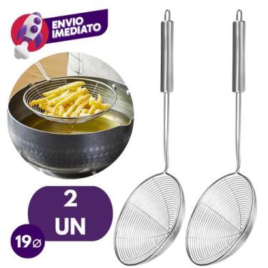 Imagem de Kit Escumadeira Aramada Para Fritura Diâmetro 19Cm Colher Redonda Pene