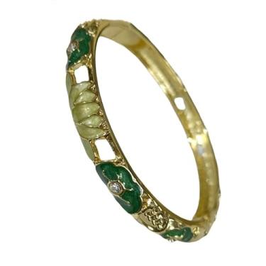 Imagem de Only My Live Home Cloisonne Pulseira pequena e fina de flor de lótus esmaltada para mulheres, pulso pequeno, artesanato a céu aberto tradicional, joias presentes, Inner Diameter 2.28 inch wide 0.31